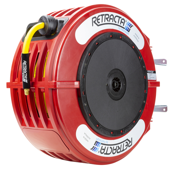 Macnaught Thermoplastic Heavy Duty Hose Reel Air Water Service 3/8 inch x 65 ft 300 PSI Red Case RY365R-02